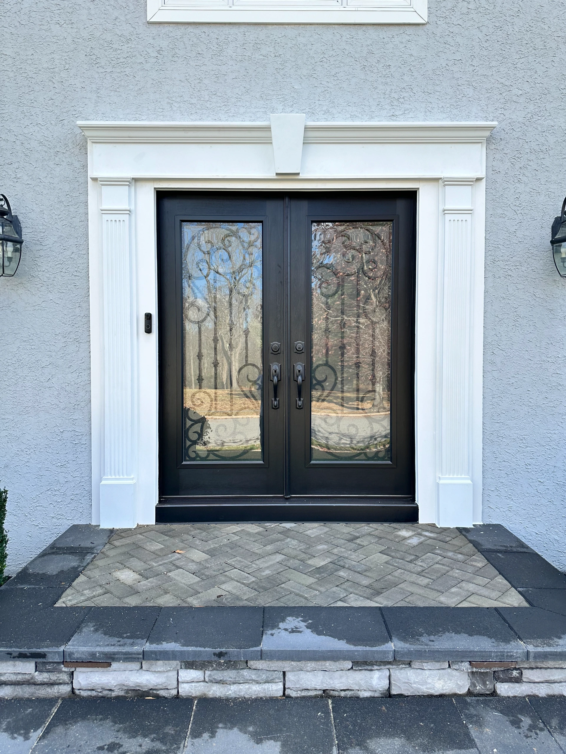 brown-double-doors-ornamental-glass